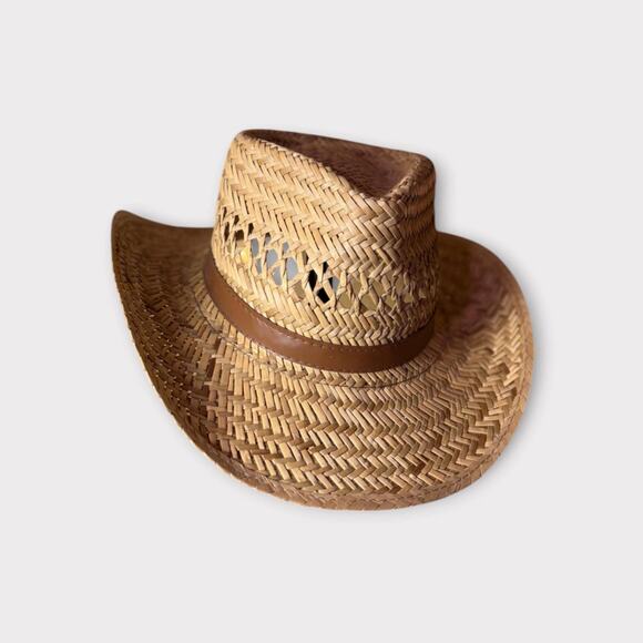 Woven Straw Cowboy Hat – Ventilated Crown & Brown Hatband – Rustic Handmade - Picture 4 of 4